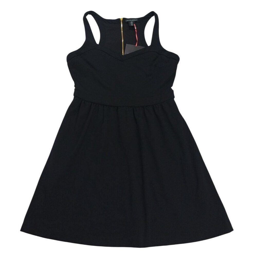 Cynthia Rowley Black Sleeveless Fit & Flare Dress With Gold Zipper Size 10, NWT.